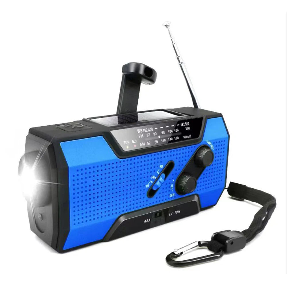 Radio con linterna para emergencias con cargador solar y dinamo