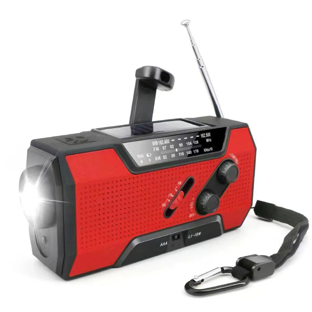 Radio con linterna para emergencias con cargador solar y dinamo